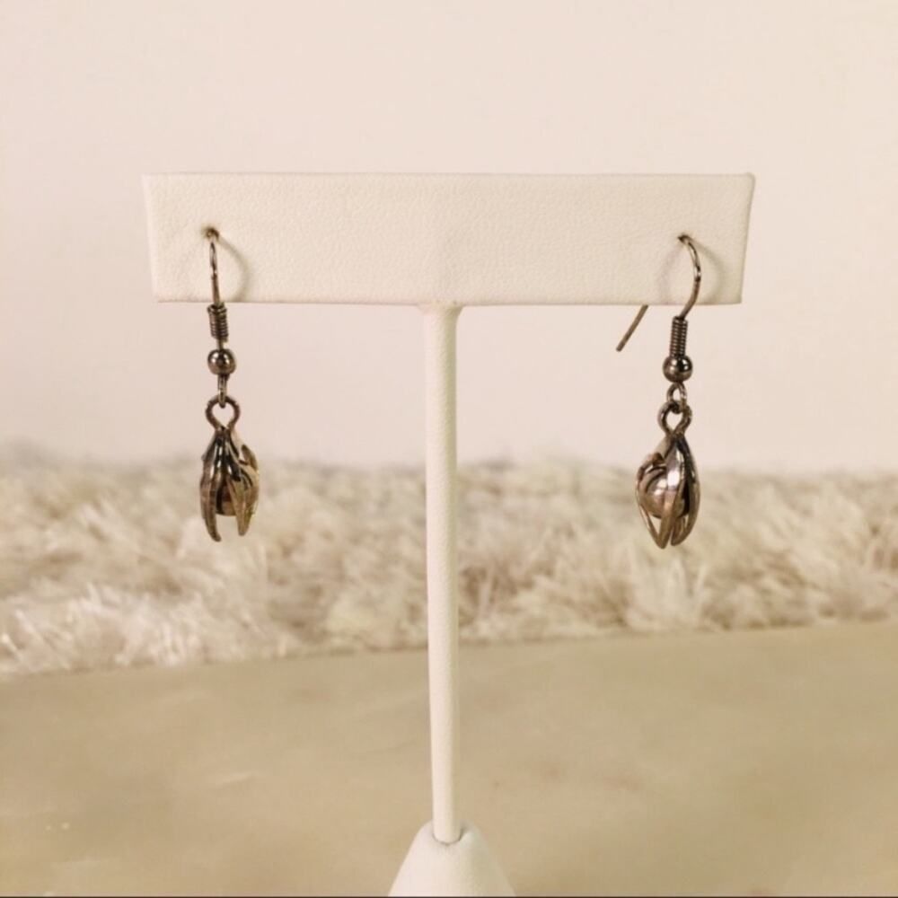 Silver & Black Hematite Cage Hook Dangle Earrings